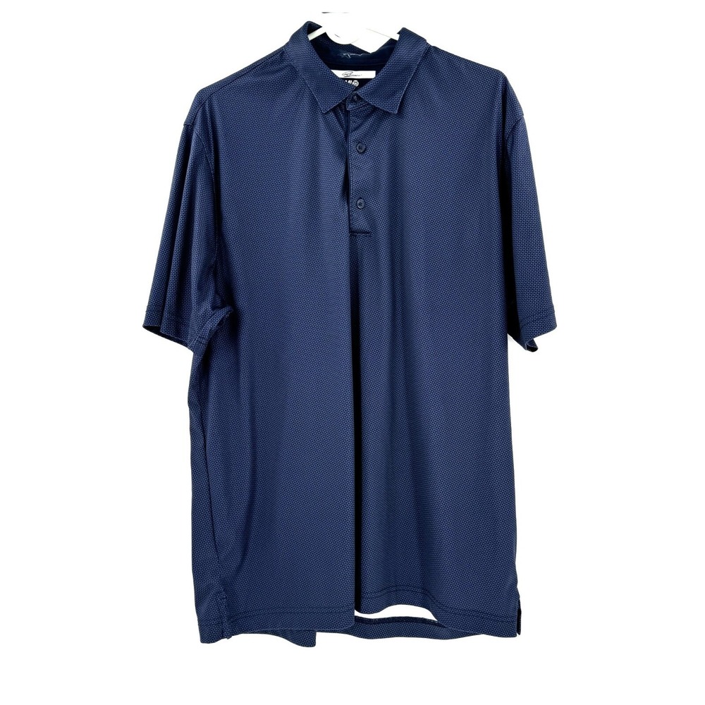 Greg‎ Norman ML75 Golf Polo Men's Shirt Play Dry Geometric Activewear Large Blue